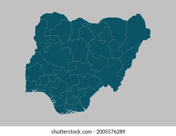 Nigeria map vector,isolated ocean blue color on gray background