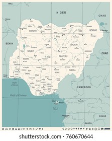 Nigeria Map -Vintage High Detailed Vector Illustration