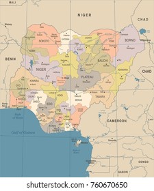 Nigeria Map - Vintage High Detailed Vector Illustration