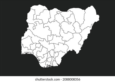 Nigeria map White Color on black Background