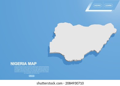Nigeria Map - Weltkarte Internationale Vektorvorlage mit isometrischem Stil einschließlich Schatten, weißer Farbe auf blauem Hintergrund für Design, Website, Infografik - Vektorgrafik eps10