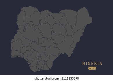 Nigeria Map - World Map International vector template with High detailed including grey and black outline color isolated on black background - Vector illustration eps 10