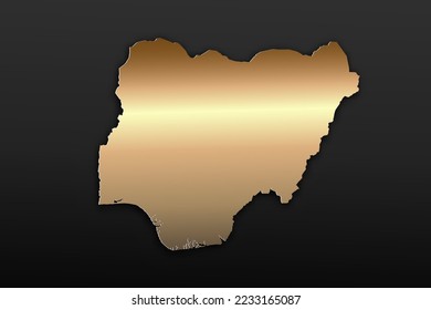 Mapa de Nigeria - Mapa mundial Planilla vectorial internacional con 3D, estilo de lujo dorado que incluye sombra sobre el fondo negro para el diseño, educación, sitio web, infografía - Ilustración vectorial eps 10