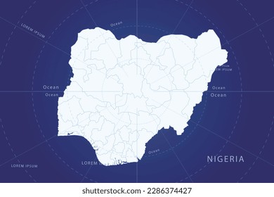 Nigeria Map - World Map International vector template with High detailed and white color including circle line on blue background for design, infographic, website - Vector illustration eps 10