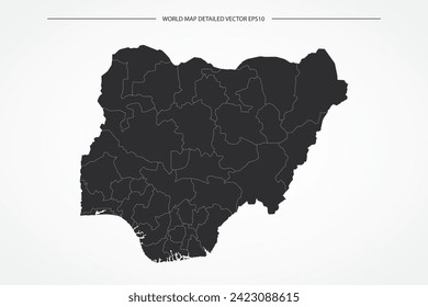 Nigeria Map - World Map International vector template with High detailed with black and white outline color isolated on white background - Vector illustration eps 10