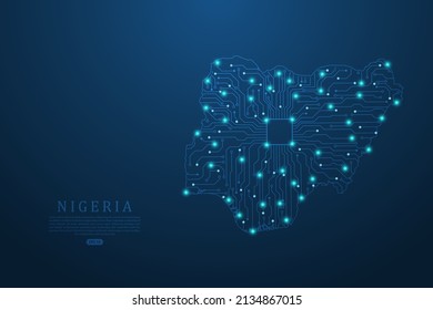Nigeria Map - World map vector template with Abstract futuristic circuit board Illustration or High-tech technology mash line and point scales on dark background - Vector illustration ep 10
