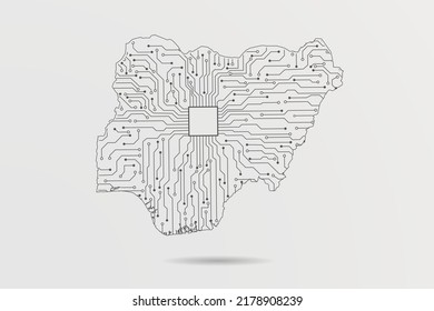Nigeria Map - World map vector template with Abstract futuristic circuit board Illustration or High-tech technology mash line and point scales on white background - Vector illustration ep 10
