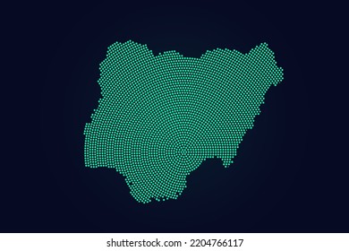 Nigeria Map - World map vector template with green dots, grid, grunge, halftone style isolated on dark background for education, infographic, design, website - Vector illustration eps 10