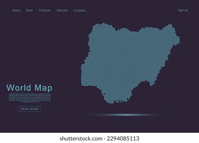 Nigeria Map - World map vector template with blue dots, grid, grunge, halftone style isolated on dark purple background for website, infographic, technology design - Vector illustration eps 10