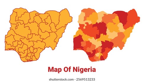 Nigeria Map Yellow regions orange political map vector
