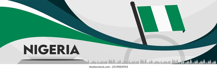 Projeto de banner do dia nacional da Nigéria. Ondas gráficas do tema da bandeira nigeriana 
 plano de fundo da web. Padrão abstrato. Bandeira da Nigéria geométrica espiral vetor ilustração.