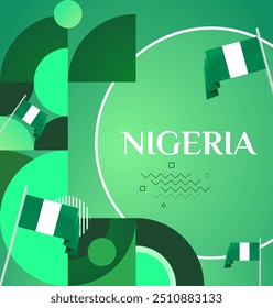 Anuncio del Día Nacional de Nigeria en diseño geométrico. Fondo cuadrado moderno con bandera nacional nigeriana, perfecto para tarjetas de felicitación de vacaciones nacionales. 1 de octubre. Feliz Día de la Independencia de Nigeria