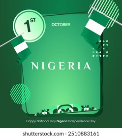 Anuncio del Día Nacional de Nigeria en diseño geométrico. Fondo cuadrado moderno con bandera nacional nigeriana, perfecto para tarjetas de felicitación de vacaciones nacionales. 1 de octubre. Feliz Día de la Independencia de Nigeria