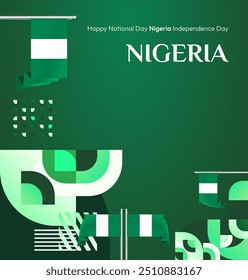 Nigeria National Day Banner in geometric design. Modern square background with Nigerian national flag, perfect for greeting cards national holiday. October 1st. Happy Nigeria Independence Day