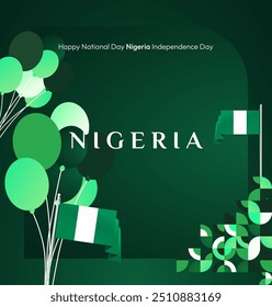 Anuncio del Día Nacional de Nigeria en diseño geométrico. Fondo cuadrado moderno con bandera nacional nigeriana, perfecto para tarjetas de felicitación de vacaciones nacionales. 1 de octubre. Feliz Día de la Independencia de Nigeria