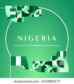 Nigeria National Day Banner in geometric design. Modern square background with Nigerian national flag, perfect for greeting cards national holiday. October 1st. Happy Nigeria Independence Day