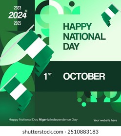 Nigeria National Day Banner in geometric design. Modern square background with Nigerian national flag, perfect for greeting cards national holiday. October 1st. Happy Nigeria Independence Day