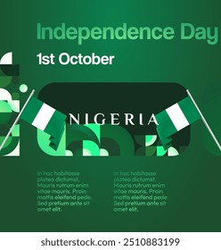 Nigeria National Day Banner in geometric design. Modern square background with Nigerian national flag, perfect for greeting cards national holiday. October 1st. Happy Nigeria Independence Day