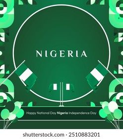 Nigeria National Day Banner in geometric design. Modern square background with Nigerian national flag, perfect for greeting cards national holiday. October 1st. Happy Nigeria Independence Day