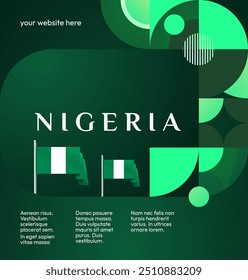 Nigeria National Day Banner in geometric design. Modern square background with Nigerian national flag, perfect for greeting cards national holiday. October 1st. Happy Nigeria Independence Day