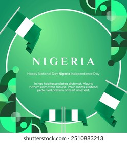 Nigeria National Day Banner in geometric design. Modern square background with Nigerian national flag, perfect for greeting cards national holiday. October 1st. Happy Nigeria Independence Day