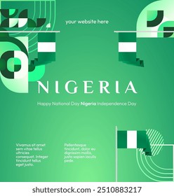 Nigeria National Day Banner in geometric design. Modern square background with Nigerian national flag, perfect for greeting cards national holiday. October 1st. Happy Nigeria Independence Day