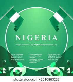 Banner do Dia Nacional da Nigéria em design geométrico. Fundo quadrado moderno com bandeira nacional nigeriana, perfeito para saudar cartões feriado nacional. 1º de outubro. Feliz Dia da Independência da Nigéria