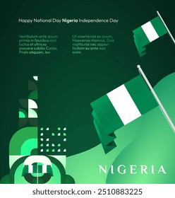 Banner do Dia Nacional da Nigéria em design geométrico. Fundo quadrado moderno com bandeira nacional nigeriana, perfeito para saudar cartões feriado nacional. 1º de outubro. Feliz Dia da Independência da Nigéria