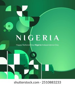 Nigeria National Day Banner in geometric design. Modern square background with Nigerian national flag, perfect for greeting cards national holiday. October 1st. Happy Nigeria Independence Day