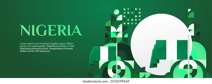 Banner do Dia Nacional da Nigéria em estilo geométrico moderno. Elegante fundo largo com bandeira nacional da Nigéria, ótimo para cartão de saudação comemorar feriado. 1º de outubro. Feliz Dia da Independência da Nigéria.