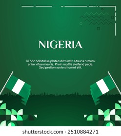 Nigeria National Day banner in modern geometric style. Elegant square background with Nigeria national flag, great for greeting card celebrate holiday. 1st October. Happy Nigeria Independence Day