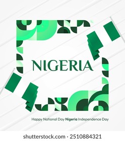 Anuncio del Día Nacional de Nigeria en estilo geométrico moderno. Elegante fondo cuadrado con bandera nacional de Nigeria, ideal para tarjetas de felicitación para celebrar vacaciones. 1 de octubre. Feliz Día de la Independencia de Nigeria