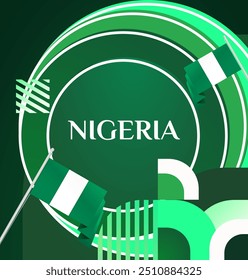 Nigeria National Day banner in modern geometric style. Elegant square background with Nigeria national flag, great for greeting card celebrate holiday. 1st October. Happy Nigeria Independence Day