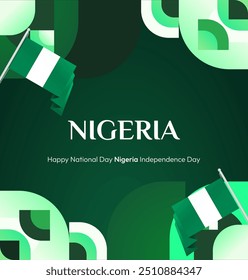 Banner do Dia Nacional da Nigéria em estilo geométrico moderno. Fundo quadrado elegante com bandeira nacional da Nigéria, ótimo para cartão de saudação comemorar feriado. 1º de outubro. Feliz Dia da Independência da Nigéria