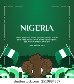 Nigeria National Day banner in modern geometric style. Elegant square background with Nigeria national flag, great for greeting card celebrate holiday. 1st October. Happy Nigeria Independence Day