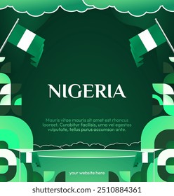 Nigeria National Day banner in modern geometric style. Elegant square background with Nigeria national flag, great for greeting card celebrate holiday. 1st October. Happy Nigeria Independence Day