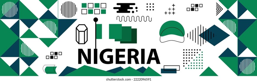 Nigeria national day banner with Nigerian flag colors theme background and geometric abstract retro modern green white design..eps