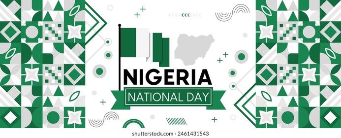 Anuncio del día nacional de Nigeria con colores de fondo de la bandera nigeriana. Anuncio creativo del día de la independencia, afiche, tarjeta, Anuncio, Plantilla, para celebrar anualmente