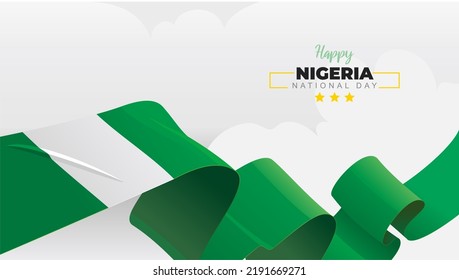 Nigeria National Day greeting banner with waving national flag on white cloud vector illustration