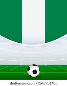 Nigeria National Football Theme, Stadium and Soccer Ball. Soccer Match Concept in Nigeria. Ideal for use in sports event promotions, football themed designs, and tournament advertisements.