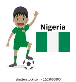 Nigeria national team cartoon,football World,country flags. 2018 soccer world,isolated on white background. illustration vector