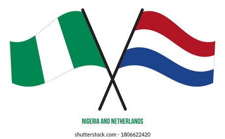 Nigeria and Netherlands Flags Crossed And Waving Flat Style. Official Proportion. Correct Colors.