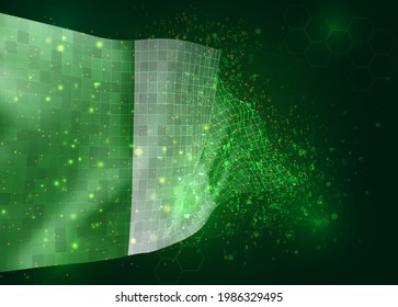 Nigeria, sobre la bandera del vector 3d sobre el fondo verde con polígonos y números de datos