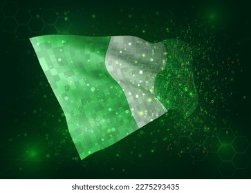 Nigeria, on vector 3d flag on green background with polygons and data numbers