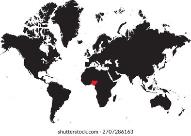 Nigeria en el mapa mundial Silueta de Vector editable