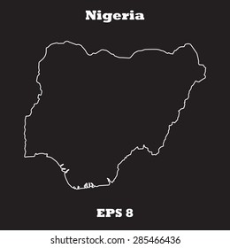 Nigeria outline map, stroke. Name of country. Line style. Vector EPS8