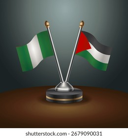 Nigeria and Palestine table flags relation  with gradient backgrund. Vector Illustration