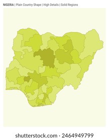 Nigeria plain country map. High Details. Solid Regions style. Shape of Nigeria. Vector illustration.