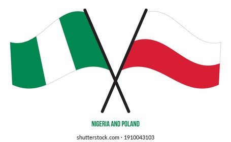 Nigeria and Poland Flags Crossed And Waving Flat Style. Official Proportion. Correct Colors.