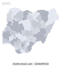 Nigeria political map of administrative divisions - states and federal capital territory. Grey vector map with labels.